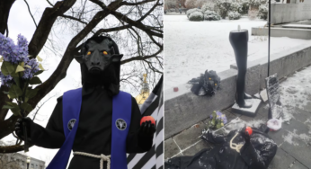Baphomet Statue by Satanic Temple Vandalized Outside New Hampshire State House